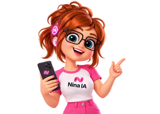 Nina apontando para o convite de demonstração